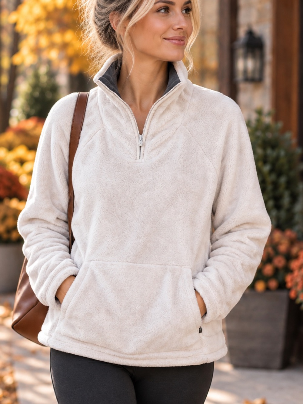 The North Face Quarter-Zip Plush Fleece Pullover Cream Size Large EUC